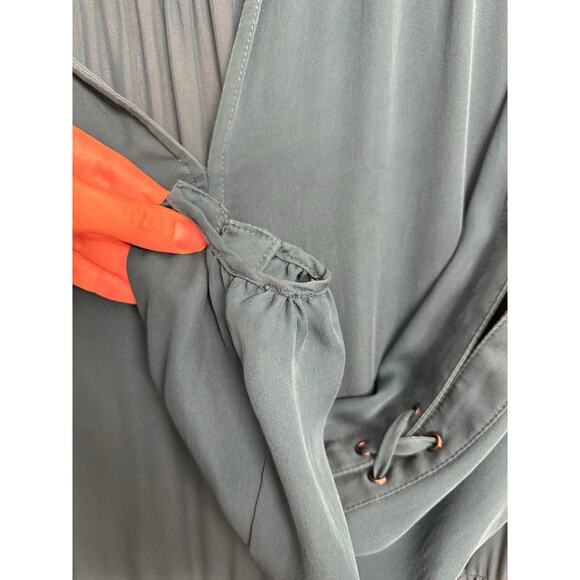 Turquoise emerald aqua blue silk Haute Hippie dress size L - Picture 7 of 7